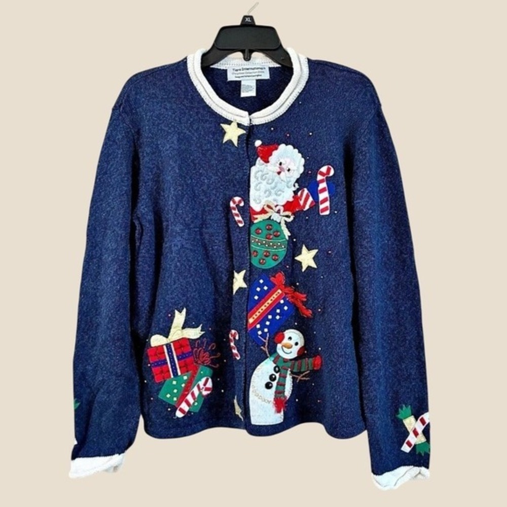 VTG Tiara International 2004 Embellished Christmas Cardigan Sweater Medium